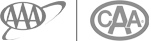The image contains two similar logos side by side, each with three letter "A"s inside a circular emblem. The right one also features small letter "C".