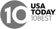 The image displays the "10Best" logo of USA Today, featuring a large "10" within a circular design next to the text "USA TODAY 10BEST".
