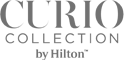 The image displays the logo for "CURIO COLLECTION by Hilton," a brand under Hilton's portfolio.